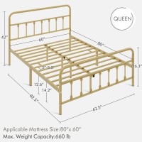 Yaheetech Classic Metal Platform Bed Frame Mattress Foundation With Victorian Style Iron-Art Headboard/Footboard/Under Bed Storage/No Box Spring Needed/Queen Size Antique Gold