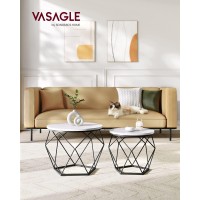 Vasagle Small Coffee Table Set Of 2 Round Coffee Table With Steel Frame Side End Table For Living Room Bedroom Office Marbl