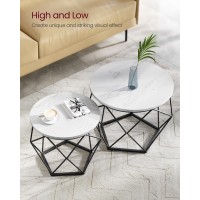 Vasagle Small Coffee Table Set Of 2 Round Coffee Table With Steel Frame Side End Table For Living Room Bedroom Office Marbl