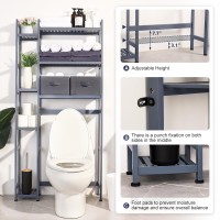 Homde Over The Toilet Storage With Basket And Drawer Bamboo Bathroom Organizer With Adjustable Shelf Waterproof Feet Pad Spa