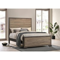 Made with selected 3D paper veneer in brown and light taupe that is easy to maintainTraditional platform bed frame design for a classic lookTall rectangular headboard makes a striking statement pieceDark etched border defines the shape of the head and foo