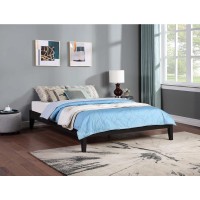 Simple platform bed frame with side panels lends itself to countless stylesIts finish brings a crisp and clean atmosphereTapered legs offer elevation for storage beneath