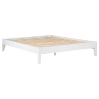 Simple platform bed frame with side panels lends itself to countless stylesIts finish brings a crisp and clean atmosphereTapered legs offer elevation for storage beneath