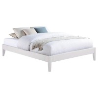 Simple platform bed frame with side panels lends itself to countless stylesIts finish brings a crisp and clean atmosphereTapered legs offer elevation for storage beneath