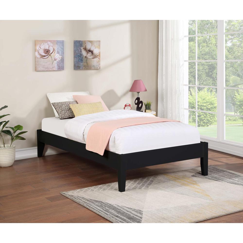 Simple platform bed frame with side panels lends itself to countless stylesIts finish brings a crisp and clean atmosphereTapered legs offer elevation for storage beneath