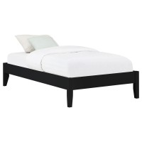 Simple platform bed frame with side panels lends itself to countless stylesIts finish brings a crisp and clean atmosphereTapered legs offer elevation for storage beneath