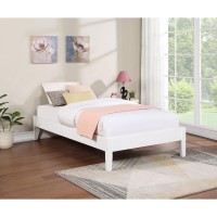 Simple platform bed frame with side panels lends itself to countless stylesIts finish brings a crisp and clean atmosphereTapered legs offer elevation for storage beneath