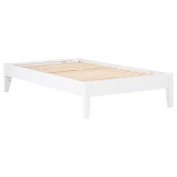 Simple platform bed frame with side panels lends itself to countless stylesIts finish brings a crisp and clean atmosphereTapered legs offer elevation for storage beneath