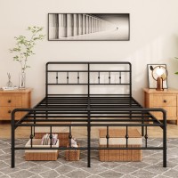 Hobinche Full Metal Bed Frame With Vintage Headboard And Footboard,Victorian Style Platform Bed Frame,Sturdy Heavy Duty Slat Support,No Box Spring Needed, Noise Free,Black