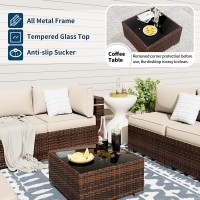 Udpatio Patio Furniture Sets  Modular Rattan Outdoor Patio Sectional Furniture Sofa Set  Wicker Patio Conversation Set For Backyard  Deck W/Glass Table  7Pc Brown/Cream (Include Sofa Cover)