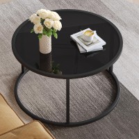 Saygoer Black Glass Coffee Table Small Round Coffee Tables 27.6In Modern Tempered Glass-Top Accent Center Table For Living Room Home Office Small Space Easy Assembly