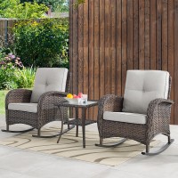 Belord Patio Wicker Furniture With Rocking Chairs Loveseat  5 Piece Rattan Furniture Outdoor Table And Rocking Chairs Set For Patio Deck Porch Backyard Brwon/Beige