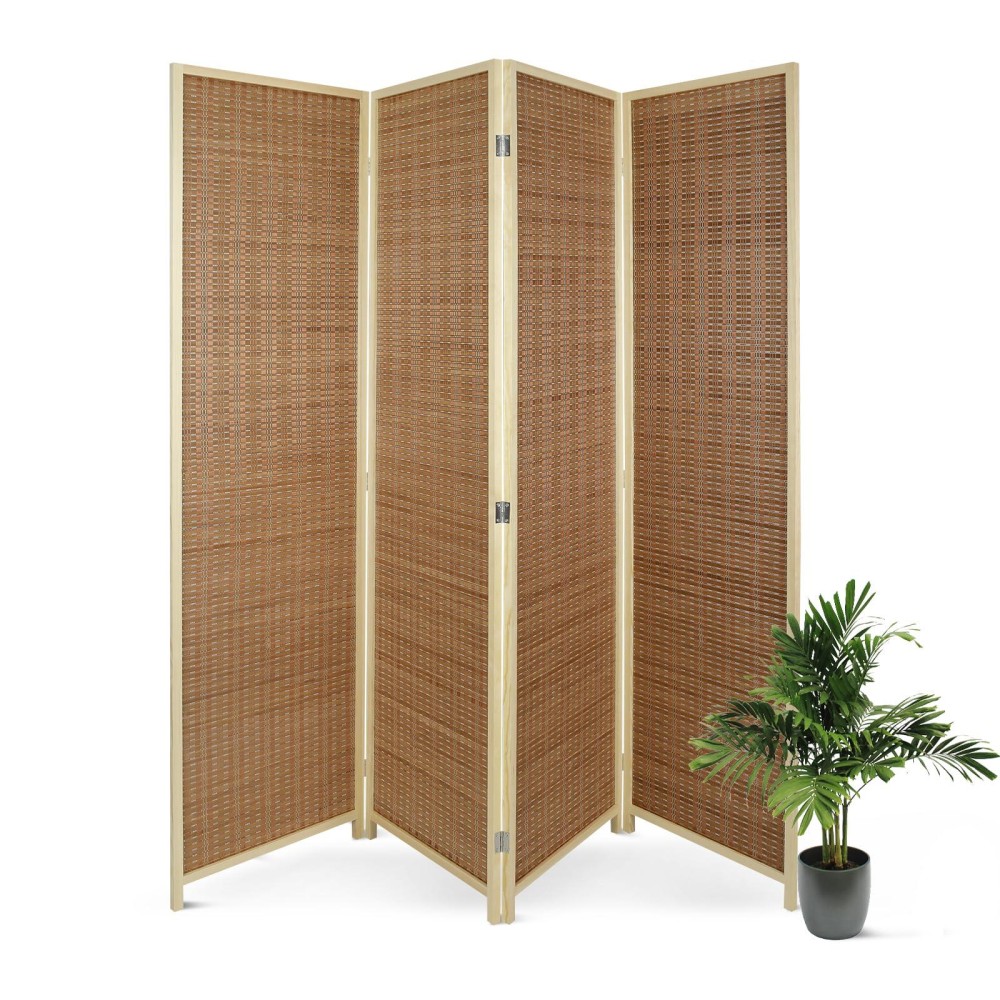 Ecomex 8 Panel Room Divider, Folding Privacy Screens Room Divider, Bamboo Room Screen Divider Freestanding, Partition Divider For Room Separation, For Home Office, Bedroom, Natural+Brown