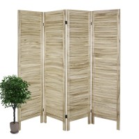 Ecomex 4 Panel Room Divider, Folding Privacy Screens Room Divider, Wooden Room Screen Divider Freestanding, Partition Divider For Room Separation, For Home Office, Bedroom, Natural