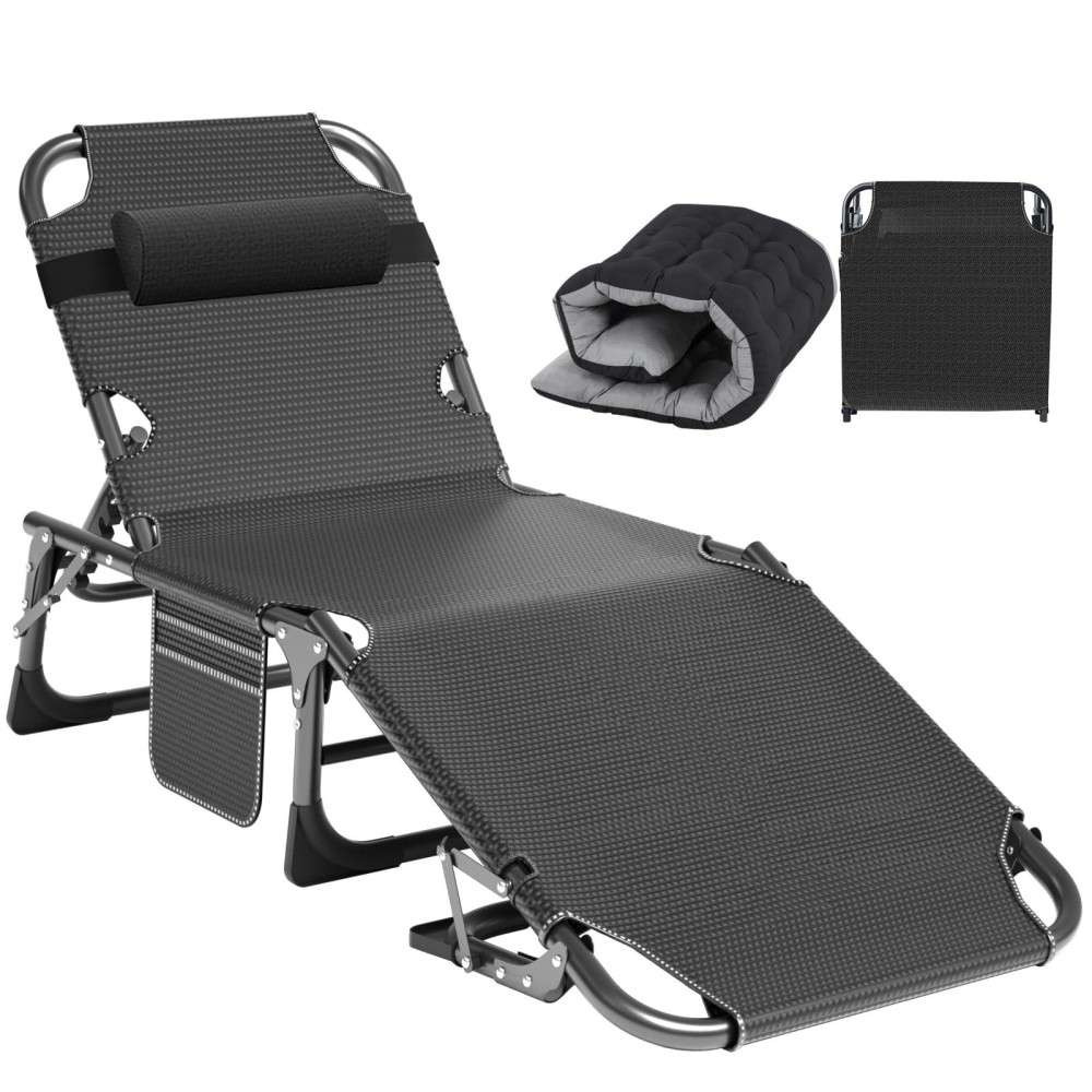 Aboron Heavy Duty Tanning Chair 5Gear Outdoor Folding Chaise Lounge Chair With Cushion Portable Beach Lounge Chair For Outdoor