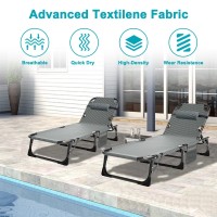 Aboron 2Pk Heavy Duty Tanning Chair 5Gear Outdoor Folding Chaise Lounge Chair With Cushion Portable Beach Lounge Chair For Out