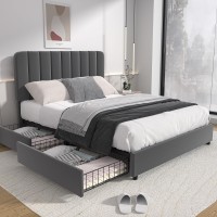 Vecelo Full Size Upholstered Bed Frame With 4 Drawers And Adjustable Headboard Velvet Platform Storage Bedframe Mattress Founda