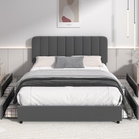 Vecelo Full Size Upholstered Bed Frame With 4 Drawers And Adjustable Headboard Velvet Platform Storage Bedframe Mattress Founda