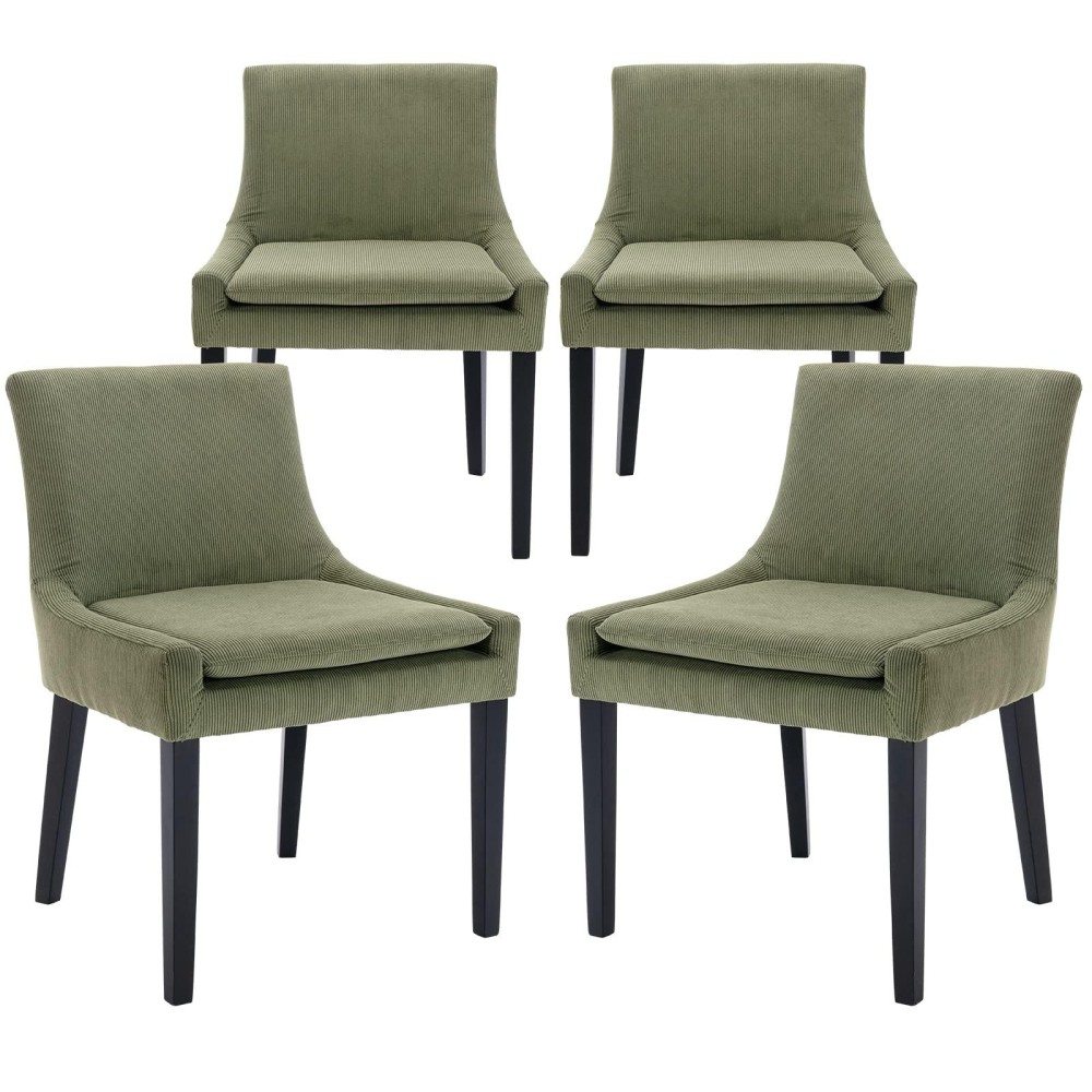 Colamy Corduroy Dining Chairs Set Of 4, Upholstered Accent Side Leisure Chairs With Mid Back And Wood Legs For Living Room/Dining Room/Bedroom/Guest Room-Light Green