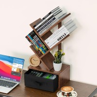 Sheepam Small Bookshelf With Drawer 4 Tier Tree Book Shelf Wood Desk Bookshelves Modern Free Standing Desktop Display Shelves Br