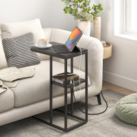 Yoobure C Shaped End Table With Charging Station For Living Room Bedroom Sofa Table With Usb Ports And Outlets For Small Space