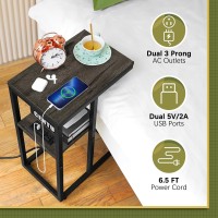 Yoobure C Shaped End Table With Charging Station For Living Room Bedroom Sofa Table With Usb Ports And Outlets For Small Space