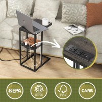 Yoobure C Shaped End Table With Charging Station For Living Room Bedroom Sofa Table With Usb Ports And Outlets For Small Space