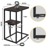 Yoobure C Shaped End Table With Charging Station For Living Room Bedroom Sofa Table With Usb Ports And Outlets For Small Space