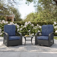 Maybelle 3Pc Rattan Swivel Patio Chairs Set With Blue Cushions