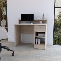 computer Desk Delmar with Open Storage Shelves and Single Drawer, Light gray Finish(D0102HgEM8V)