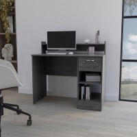 computer Desk Delmar with Open Storage Shelves and Single Drawer, Smokey Oak Finish(D0102HgEMKV)