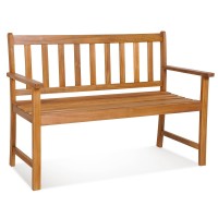 Tangkula Outdoor Acacia Wood Bench 2Person Garden Bench With Backrest And Armrests Garden Bench With Slatted Seat For Porch