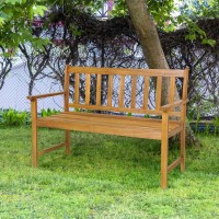 Tangkula Outdoor Acacia Wood Bench 2Person Garden Bench With Backrest And Armrests Garden Bench With Slatted Seat For Porch