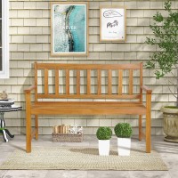 Tangkula Outdoor Acacia Wood Bench 2Person Garden Bench With Backrest And Armrests Garden Bench With Slatted Seat For Porch