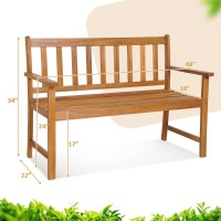 Tangkula Outdoor Acacia Wood Bench 2Person Garden Bench With Backrest And Armrests Garden Bench With Slatted Seat For Porch