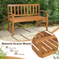 Tangkula Outdoor Acacia Wood Bench 2Person Garden Bench With Backrest And Armrests Garden Bench With Slatted Seat For Porch