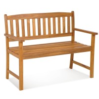 Tangkula Outdoor Acacia Wood Bench 2Person Garden Bench With Backrest And Armrests Garden Bench With Slatted Seat For Porch