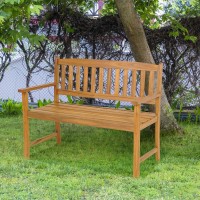 Tangkula Outdoor Acacia Wood Bench 2Person Garden Bench With Backrest And Armrests Garden Bench With Slatted Seat For Porch