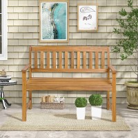 Tangkula Outdoor Acacia Wood Bench 2Person Garden Bench With Backrest And Armrests Garden Bench With Slatted Seat For Porch