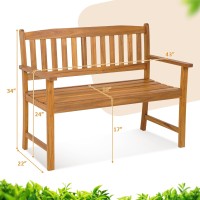 Tangkula Outdoor Acacia Wood Bench 2Person Garden Bench With Backrest And Armrests Garden Bench With Slatted Seat For Porch