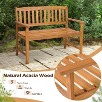 Tangkula Outdoor Acacia Wood Bench 2Person Garden Bench With Backrest And Armrests Garden Bench With Slatted Seat For Porch