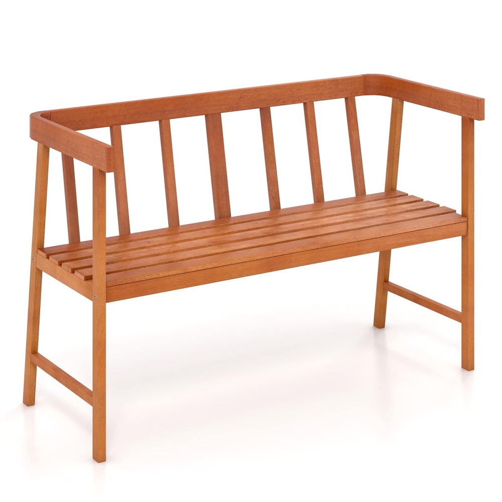 Tangkula Outdoor Eucalyptus Wood Bench 2Person Garden Bench With Backrest And Armrests Garden Bench With Slatted Seat For Por