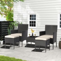 Kotek 5 Piece Patio Furniture Set, Rattan Bistro Set With 2 Ottomans & Soft Cushions, Wicker Chairs And Table Set, Outdoor Conversation Set For Garden, Porch, Poolside, Balcony