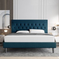 Allewie Full Size Bed Frame Upholstered Platform Bed With Adjustable Headboard Button Tufted Wood Slat Support Easy Assembly