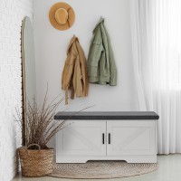 Homsho 2Tier Storage Bench Shoe Bench With Padded Seat Cushion Entryway Bench With 2 Barn Doors Adjustable Shelf 138 D X