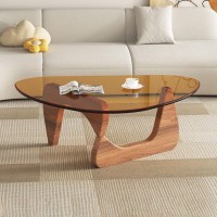 Midcentury Modern Coffee Table Triangle Glass Top Natural Wood Base Triangle Coffee Table For Living Room Patio Office Abstra