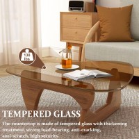 Midcentury Modern Coffee Table Triangle Glass Top Natural Wood Base Triangle Coffee Table For Living Room Patio Office Abstra