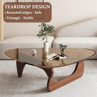 Midcentury Modern Coffee Table Triangle Glass Top Natural Wood Base Triangle Coffee Table For Living Room Patio Office Abstra