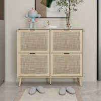 Zehuoge Rattan Shoe Cabinet With 4 Flip Drawers 2Tier Shoe Rack Storage Cabinet For Heels Slippers Free Standing Shoe Rack