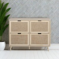 Zehuoge Rattan Shoe Cabinet With 4 Flip Drawers 2Tier Shoe Rack Storage Cabinet For Heels Slippers Free Standing Shoe Rack